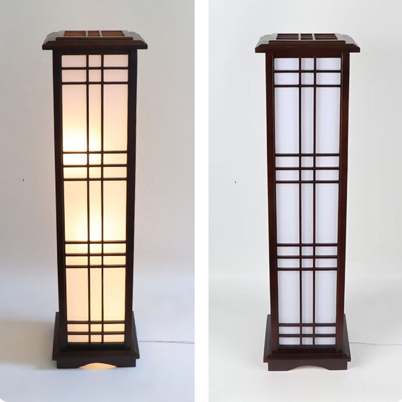 Traditional Chinese Rectangular Parchment Wood 1-Light Standing Floor Lamp For Entertainment Rooms