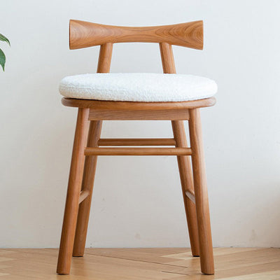 Modern Simplicity Wood Lambswool Round Vanity Stool Backrest Footrest For Bedroom