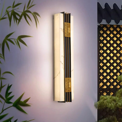 Traditional Chinese Rectangular Cloud Stainless Steel Faux Marble LED Wall Sconce Lamp For Garden