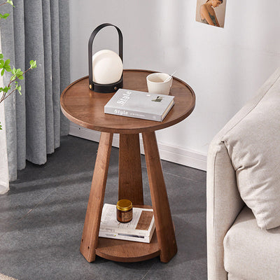 Modern Simplicity Round Rubber Wood End Table 2-Tier For Living Room