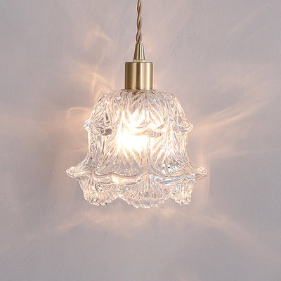 Contemporary Luxury Brass Flower Glass Shade 1-Light Pendant Light For Living Room