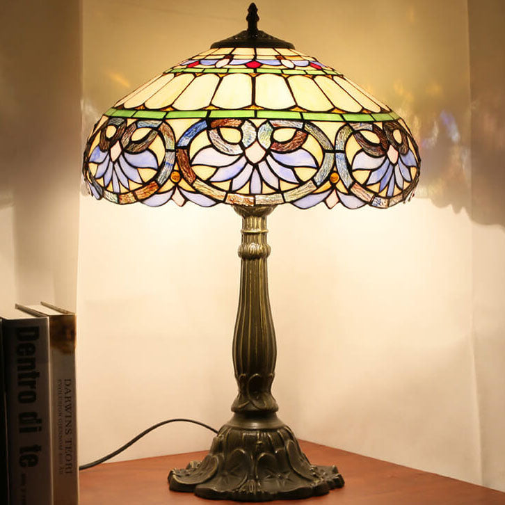 Mediterrane Vintage Tiffany Glasmalerei 1-flammige Tischlampe 