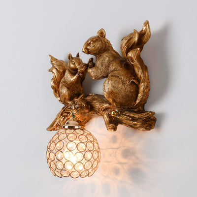 Contemporary Creative Squirrel Resin Crystal 1-Light Wall Sconce Lamp For Bedroom