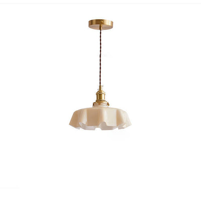 Contemporary Creative Brass Flower Glass Shade 1-Light Pendant Light For Living Room