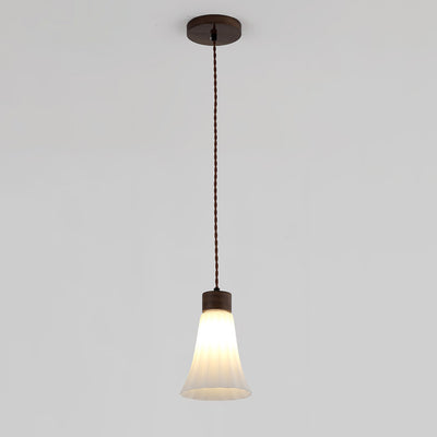 Modern Simplicity Walnut Glass Round Bell Dome 1-Light Pendant Light For Dining Room