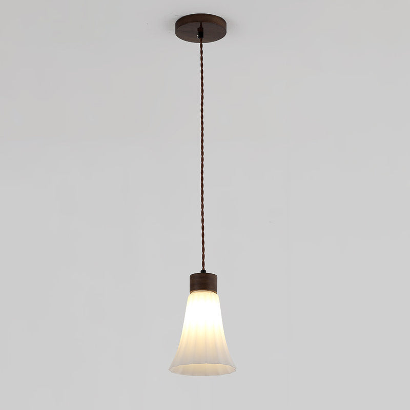 Modern Simplicity Walnut Glass Round Bell Dome 1-Light Pendant Light For Dining Room