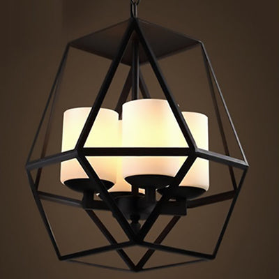 Contemporary Industrial Quadrilateral Trapezoidal Iron 3/4 Light Chandelier For Living Room