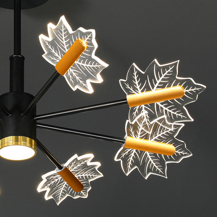 Modern Minimalist Branch Maple Leaf Iron Acrylic LED Chandelier For Living Room