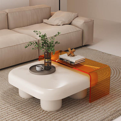 Modern Minimalist Square Tabletop Medium-density Fiberboard Acrylic Coffee Table 4-Leg For Living Room