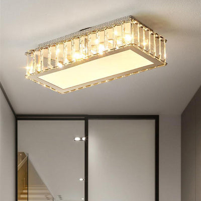 Modern Luxury Stainless Steel Radiant Prismatic Crystal Acrylic Shade LED Flush Mount Ceiling Light For Living Room