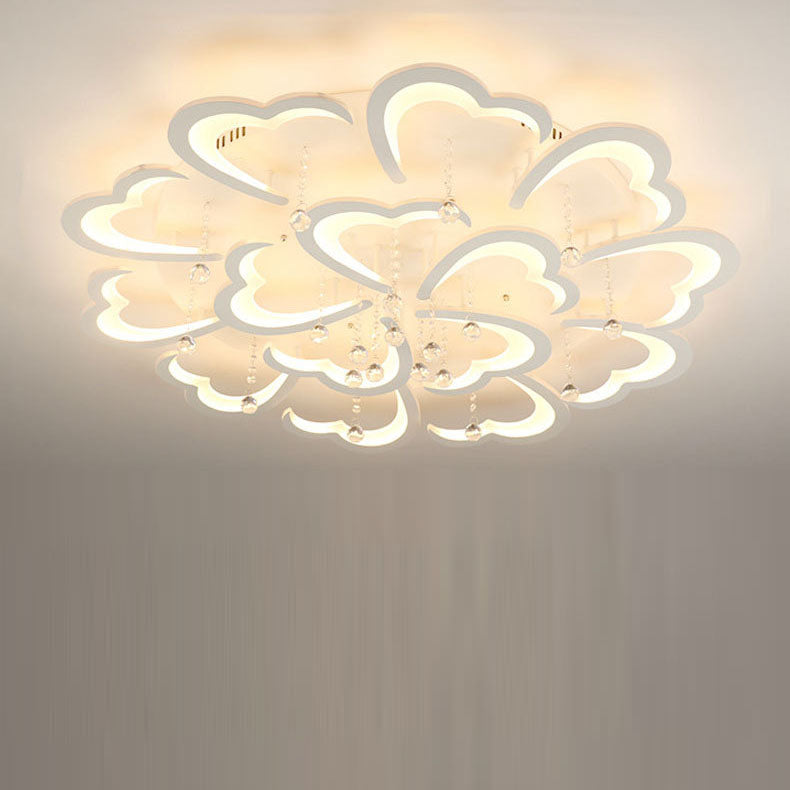 Modern Minimalist Petal Hardware Acrylic Crystal LED Semi-Flush Mount Ceiling Light For Living Room