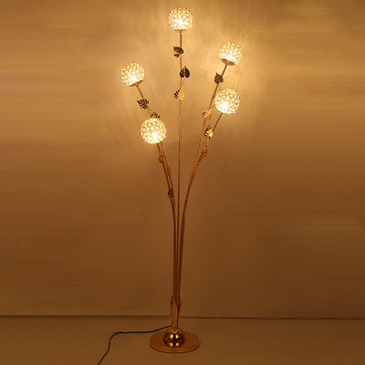 Modern Luxury Leaf Flower Globe Iron Aluminum 5-Light Standing Floor Lamp For Living Room