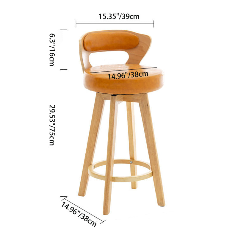 Contemporary Simplicity Round PU Leather Upholstered Bar Stool Low Back Footrest For Dining Room