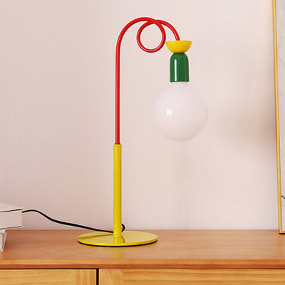 Contemporary Retro Curved Pole Round Ball Fruit Iron Glass 1/2 Light Table Lamp For Living Room