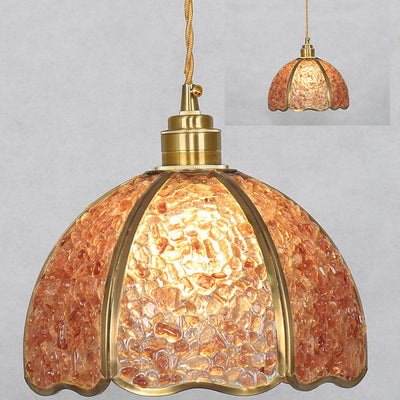 Modern Art Deco Half Round Ball Copper Crystal 1-Light Pendant Light For Dining Room