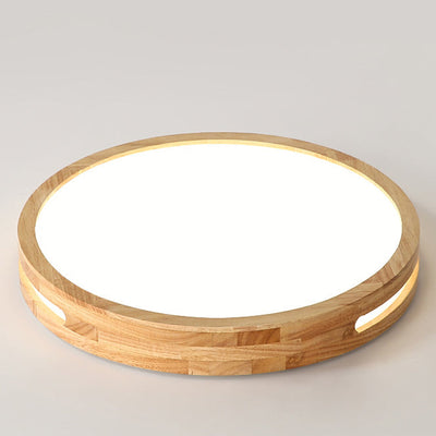 Modern Minimalist Round Wood Acrylic LED Flush Mount Ceiling Light For Bedroom