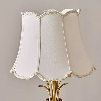 Contemporary Luxury Fabric Shade Jade All Copper Carved Base 1-Light Table Lamp For Home Office