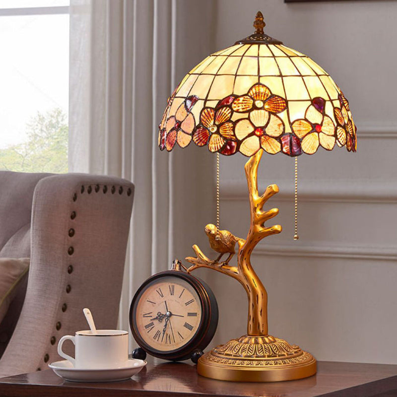 Contemporary Luxury Full Copper Bird Decoration Natural Shell Shade 2-Light Table Lamp For Home Office