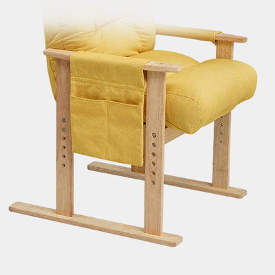 Silla de acento contemporánea nórdica rectangular de tela y madera con respaldo y reposabrazos para sala de estar 