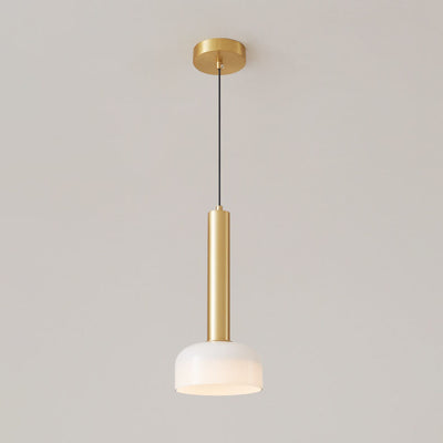 Modern Minimalist Copper Frame Glass Round Shade LED Pendant Light For Living Room