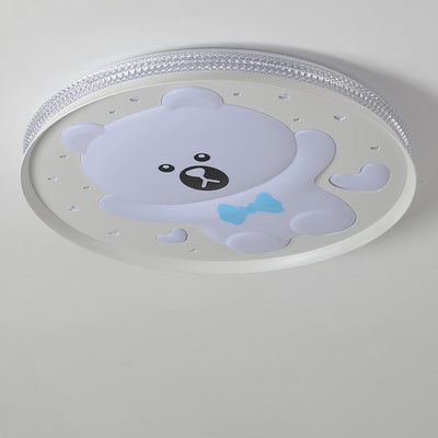 Contemporary Creative Kids Round Bear Iron Acrylic LED Flush Mount Ceiling Light For Bedroom