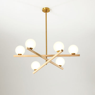 Contemporary Scandinavian Crossover Strip Orb Metal Glass 6/9 Light Chandelier for Living Room