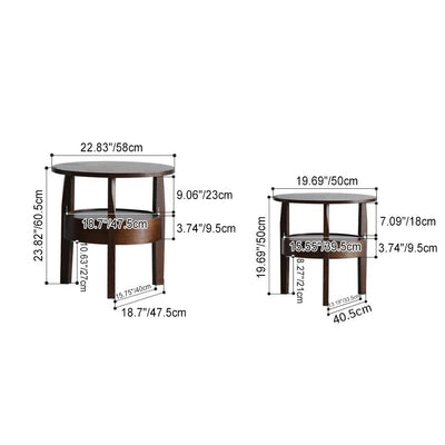 Contemporary Retro Antique Oak Wood Circular End Table 2-Tier Drawer For Living Room