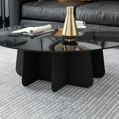 Modern Minimalist Round Glass Metal Coffee Table For Living Room