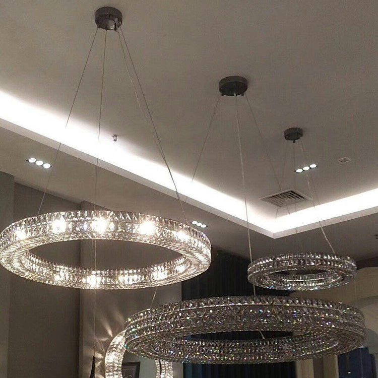 Modern Eclectic Ring Iron Crystal 9/12/16 Light Chandelier For Living Room