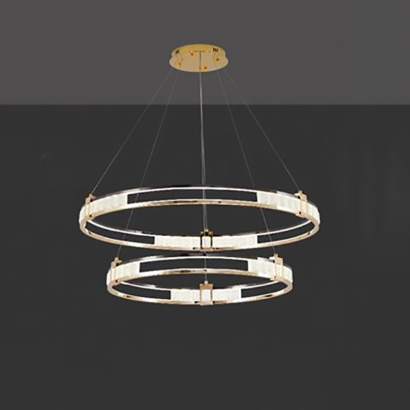 Modern Luxury Circle Aluminum Crystal Glass LED Chandelier For Living Room