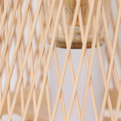 Minimalist Bamboo Weaving Oval Column 1-Light Table Lamp