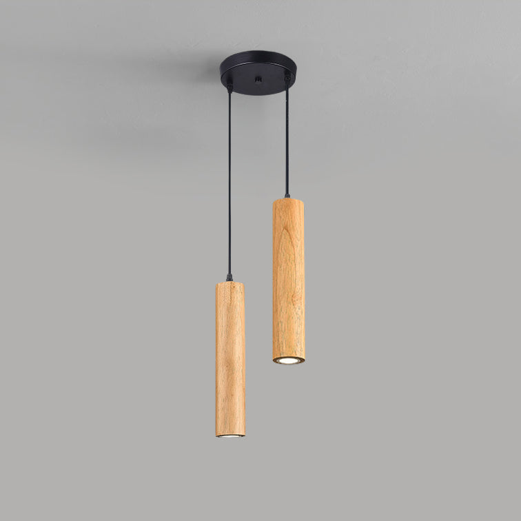 Modern Minimalist Wood Cylinder LED Pendant Light