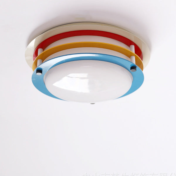 Modern Minimalist Colorful Iron Acrylic Disc Splicing LED Flush Mount Ceiling Light For Bedroom