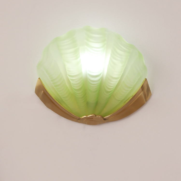 Modern Art Deco Shell Brass Glass 1-Light Wall Sconce Lamp For Living Room