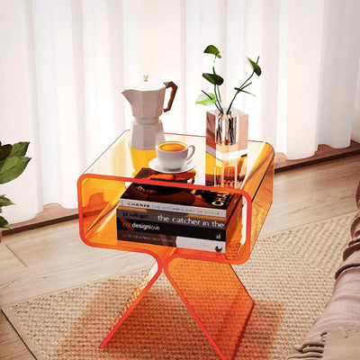 Modern Minimalist Rectangular Acrylic End Table 2-Tier For Living Room