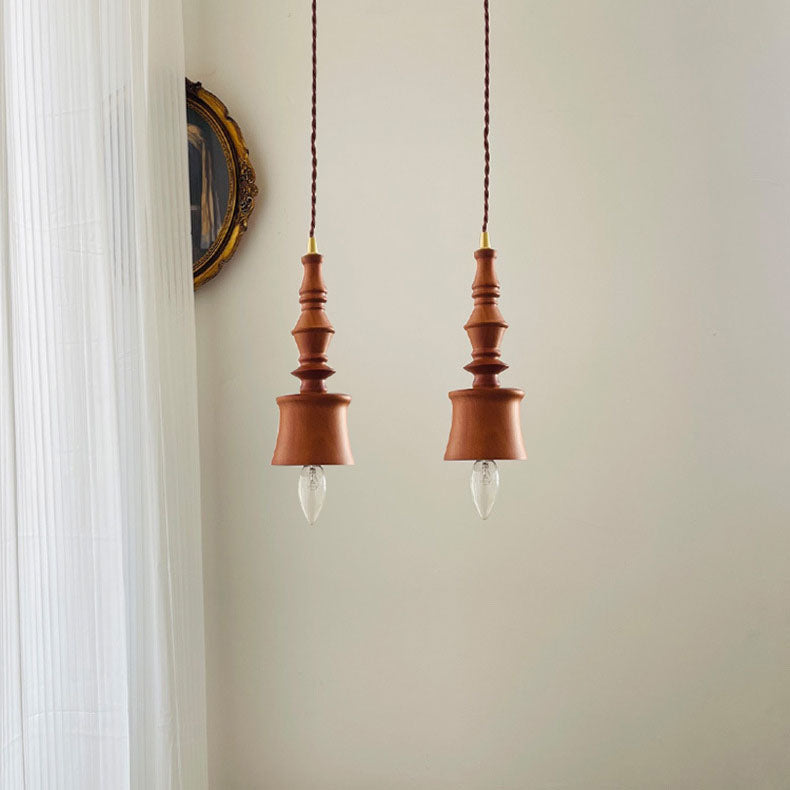 Traditional Japanese Cone Copper Solid Wood 1-Light Pendant Light For Bedroom