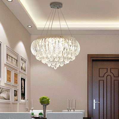 Modern Simplicity Stainless Steel Crystal Round Drop 7/9/10 Light Chandeliers For Entryway