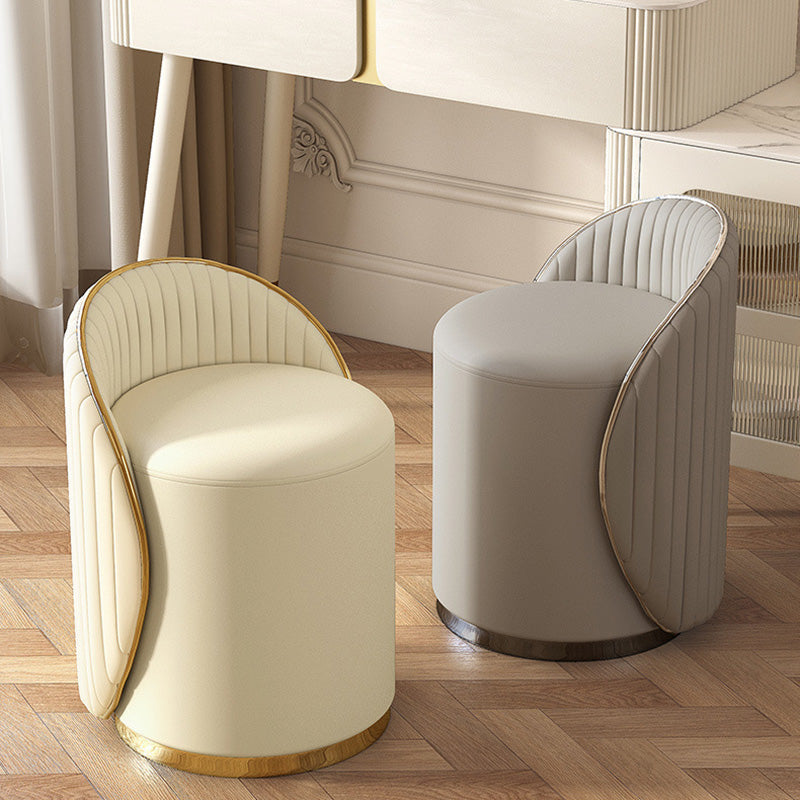 Modern Minimalist Cylinder Iron Leather Vanity Stool Backrest For Bedroom