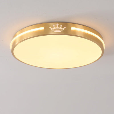 Modern Minimalist Round Crown Acrylic Copper LED Flush Mount Ceiling Light For Living Room