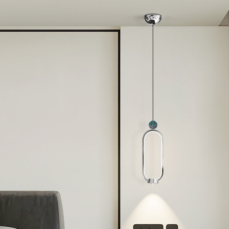 Modern Minimalist Geometric Elliptical Ring Crystal Aluminum LED Pendant Light For Living Room