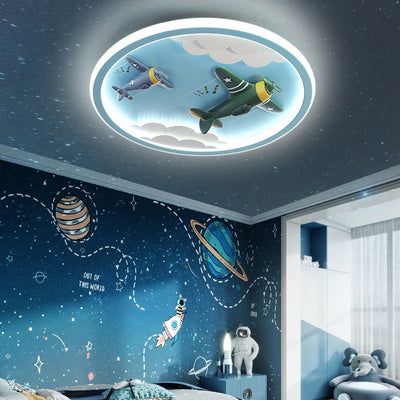 Contemporary Creative Cartoon Fighter Unicorn Resin Acrylic LED Kids Flush Mount Ceiling Light For Bedroom