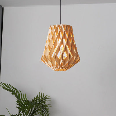 Modern Minimalist Round Diamond Solid Wood Skeleton 1-Light Pendant Light For Living Room