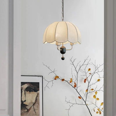 Traditional French Metal Wood Fabric Dome Decorative Border 3-Light Pendant Light For Dining Room