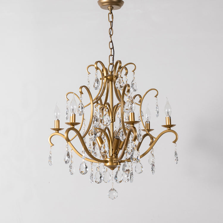 Traditional French Candelabra Round Crystal Iron Frame 5/9/12 Light Chandelier For Living Room