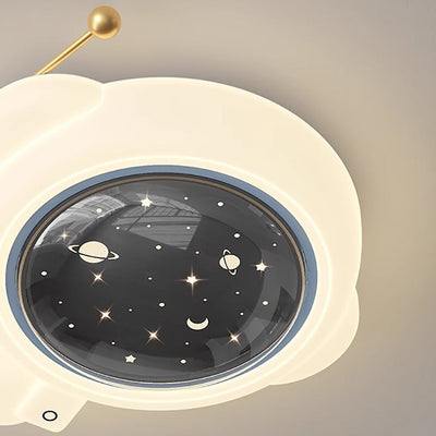 Modern Art Deco Kids Iron PE Astronaut Round LED Flush Mount Ceiling Light For Bedroom