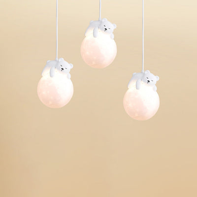 Contemporary Creative PE Spherical Shade Resin Animal Rabbit Bear Design 1-Light Pendant Light For Living Room