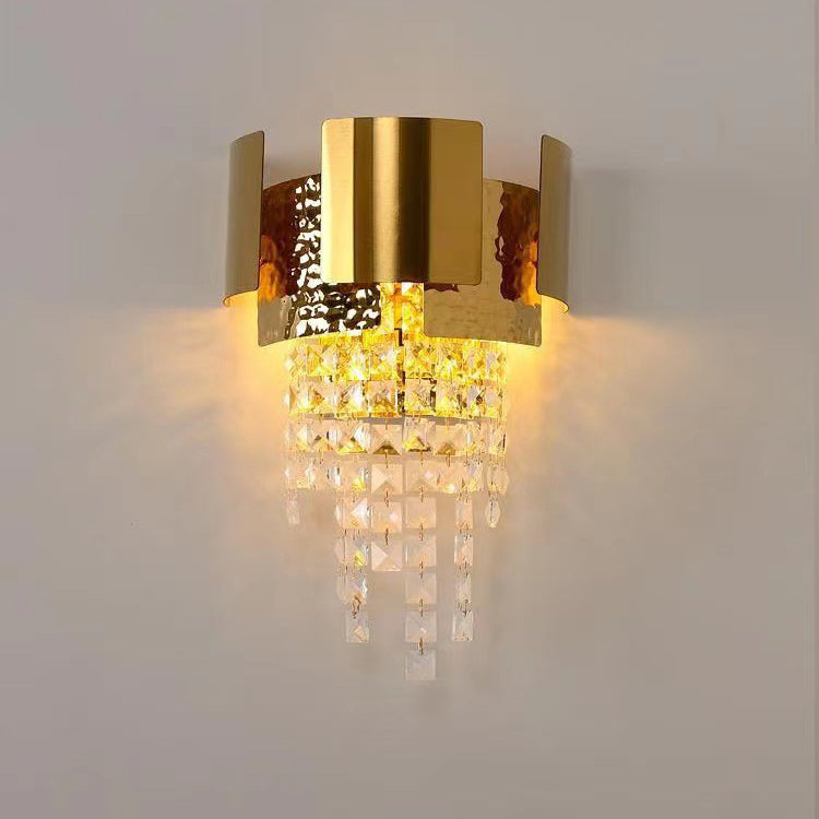 Modern Luxury Gold Stainless Steel Crystal Tassel 2-Light Wall Sconce Lamp For Living Room