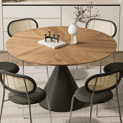 Contemporary Retro Round Conic Walnut Carbon Steel Dining Table For 2 Seats