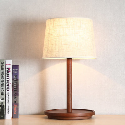 Modern Minimalist Cone Fabric Wood Base 1-Light Table Lamp For Study