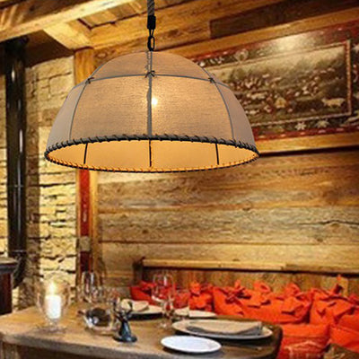 Traditional Rustic Fabric Semicircle Lampshade 1-Light Pendant Light For Dining Room